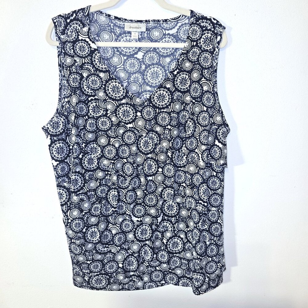 Dress Barn V-Neck Tiered Ruffle Tank Navy Blue & White Size 1X